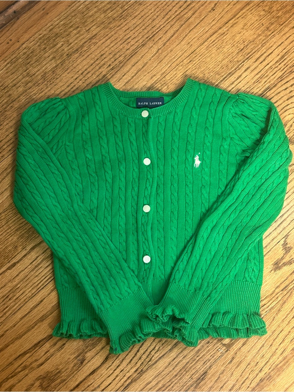 RALPH LAUREN Green Cable Knit Pony Button Up Cardigan Size 6